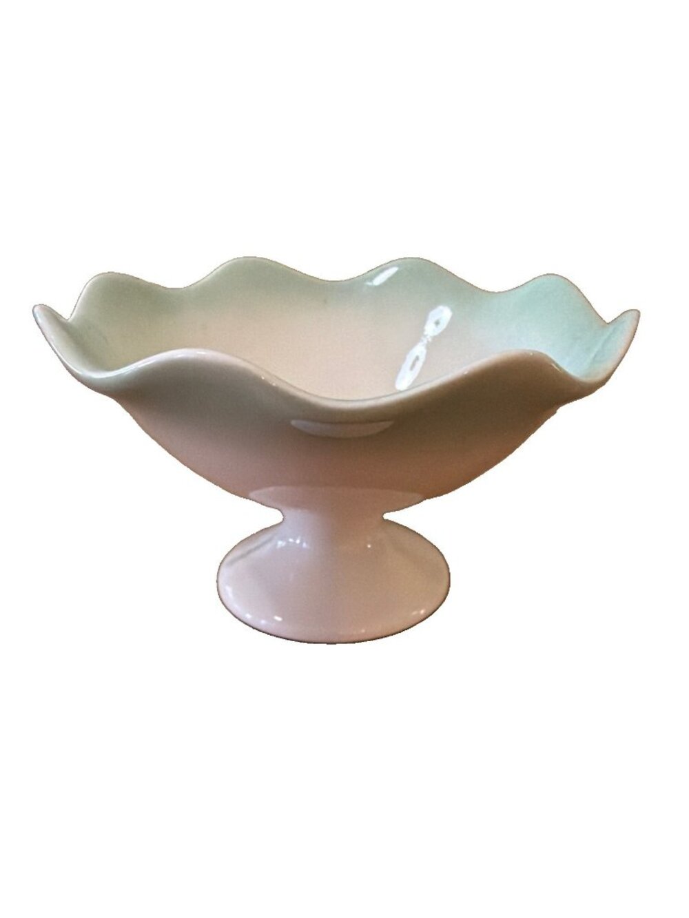 Tachikichi Vintage Pedestal Desert Candy Dish Ice Cream Bowl Scalloped Green
